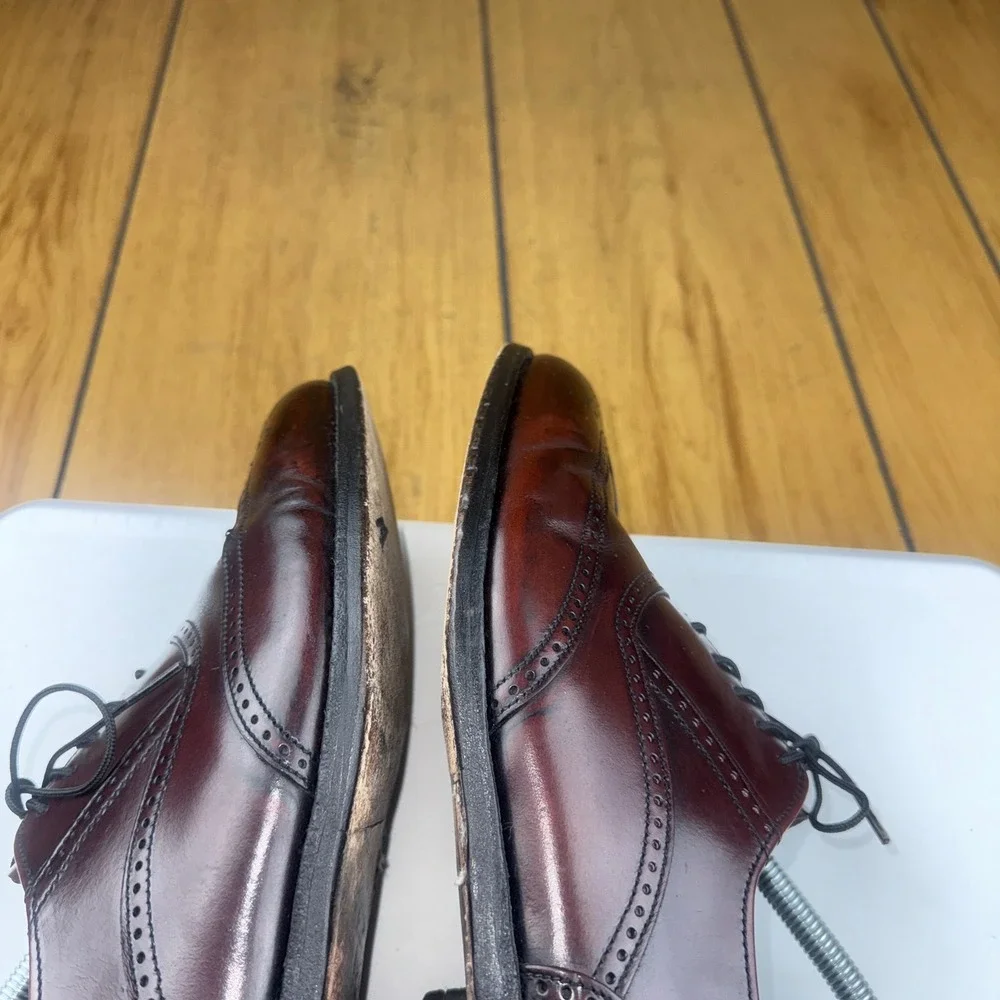 Burgundy Leather Wingtip Oxford Brogue Dress Shoes Mens Lace Up Almond Toe 10